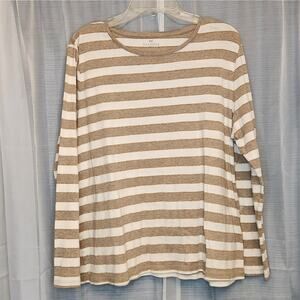 Talbots Cotton Stripe Top | Brown & Gold Metallic | Size 2X Plus